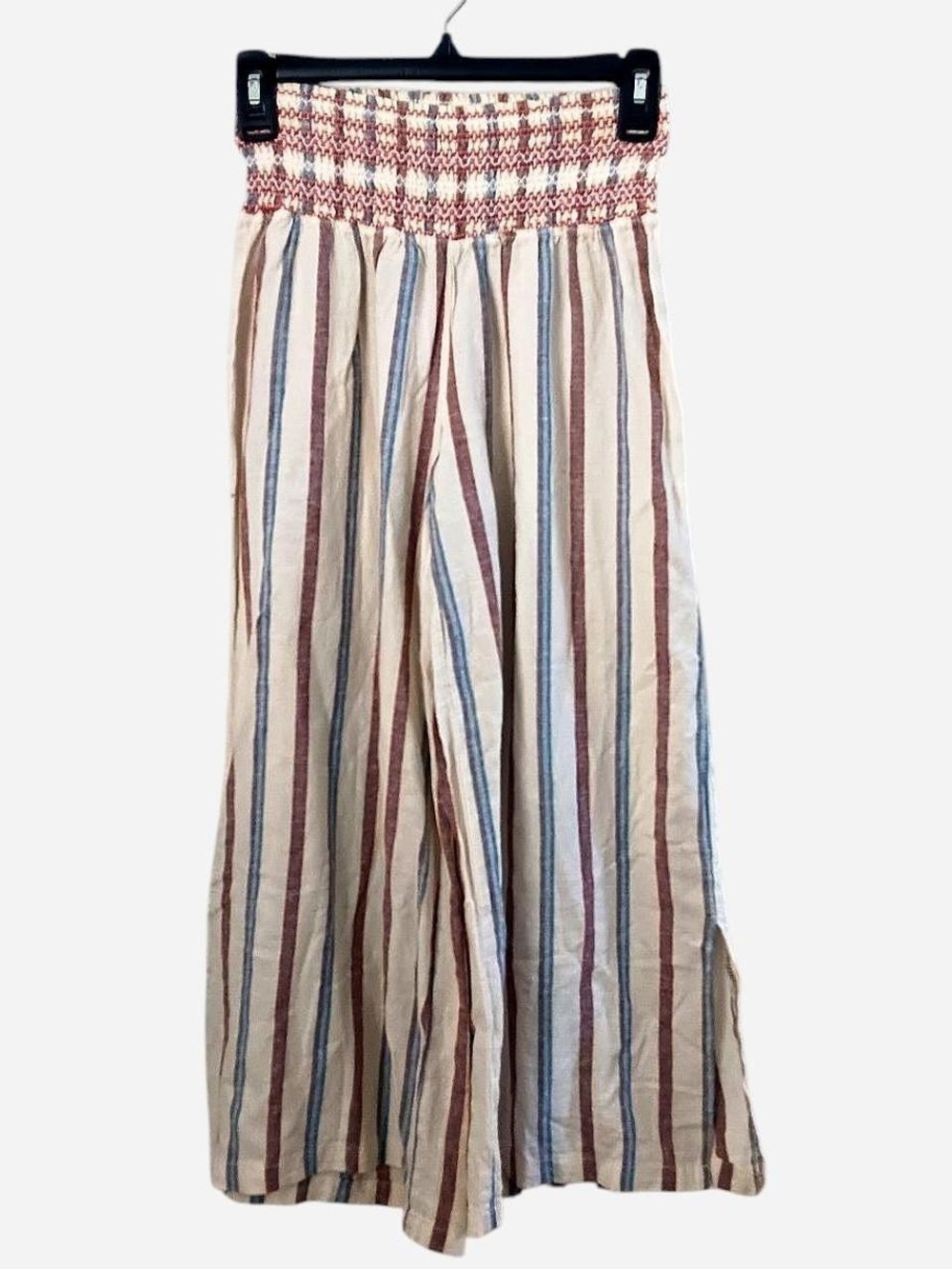 Rewash Striped Wide-Leg Linen Blend Pants in Cream, Blue and Brown